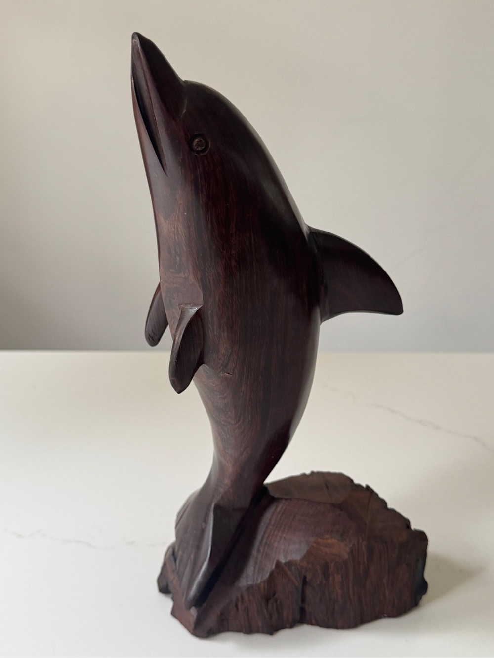 Large Hand-Carved Solid Wood Dolphin Sculpture – Handmade in Mexico